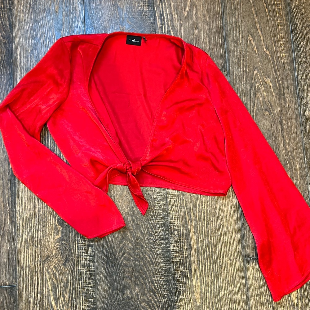 UO Silky red tie front top